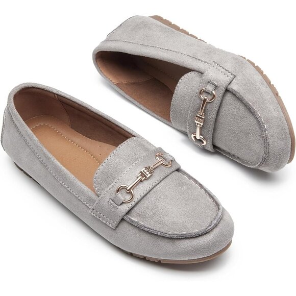Women's Grey Suede Arch Support Casual Slip on Comfort Dressy Penny Loafers - Picture 1 of 7